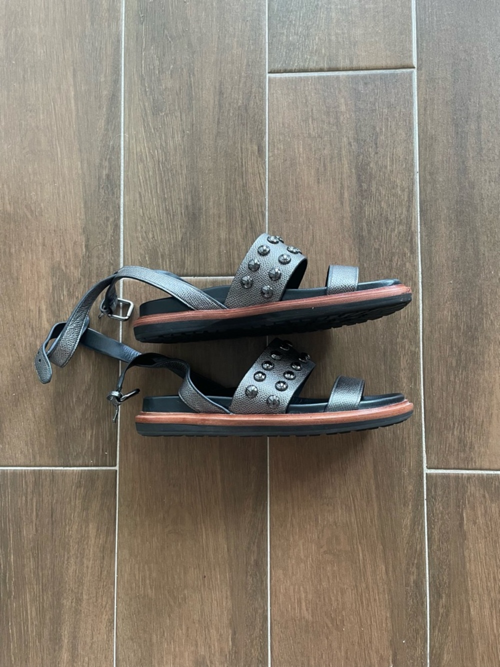 COACH Dannie Studded Gladiator Sandals - Metallic Grey - Picture 2 of 6